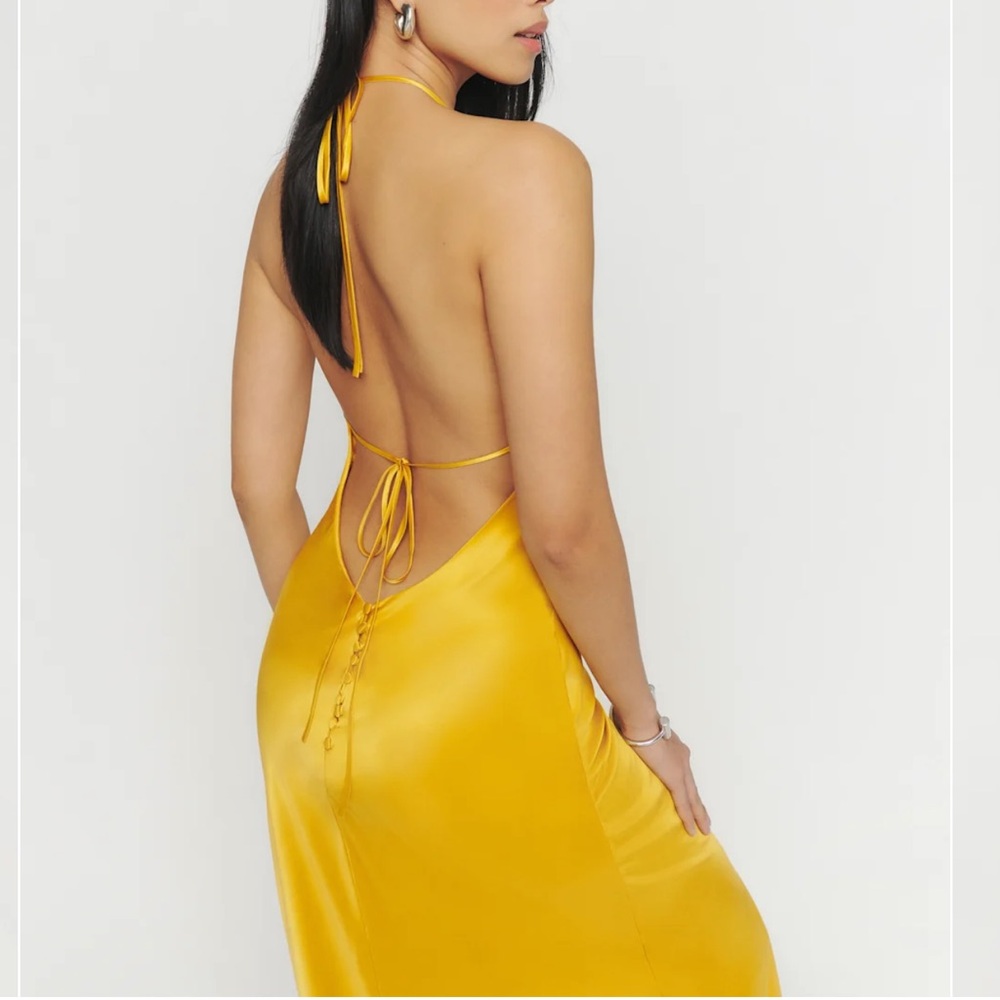 Reformation Satin Halter Maxi Dress in Sunflower - Picture 3 of 8